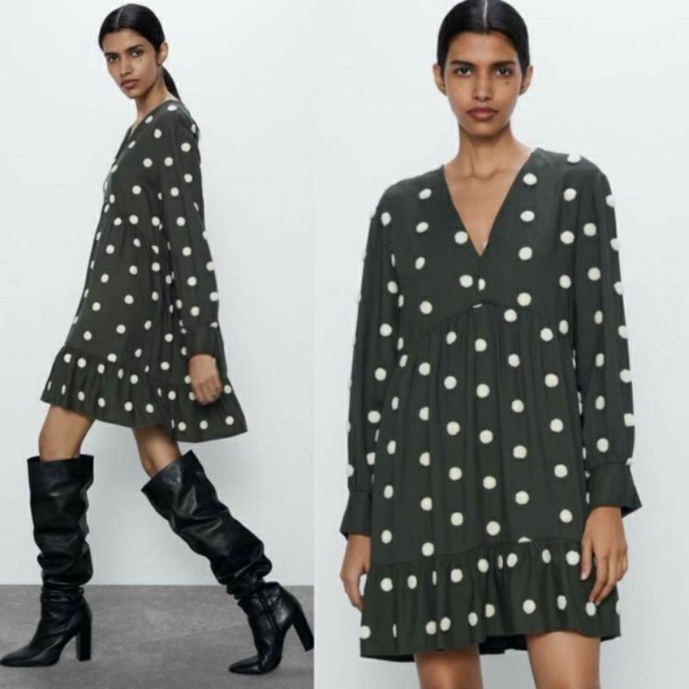 Zara Polka Dot V-Neck Dress